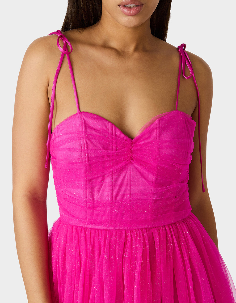 GLITTER TULLE MULTI MAGENTA Women's Corset Midi Tulle Dress | Betsey Johnson Latest