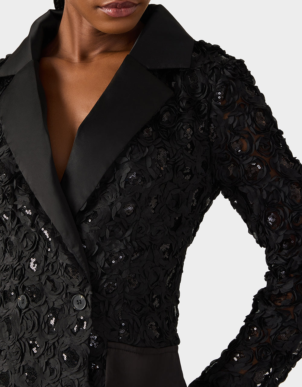 ROSETTE BLAZER DRESS BLACK Women's Black Blazer Dress with Rose Sequin Details | Betsey Johnson Special Offer