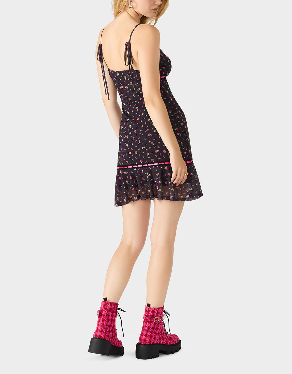 ROSEBUD SLIP DRESS BLACK Women's Floral Print Mini Slip Dress | Betsey Johnson Sale