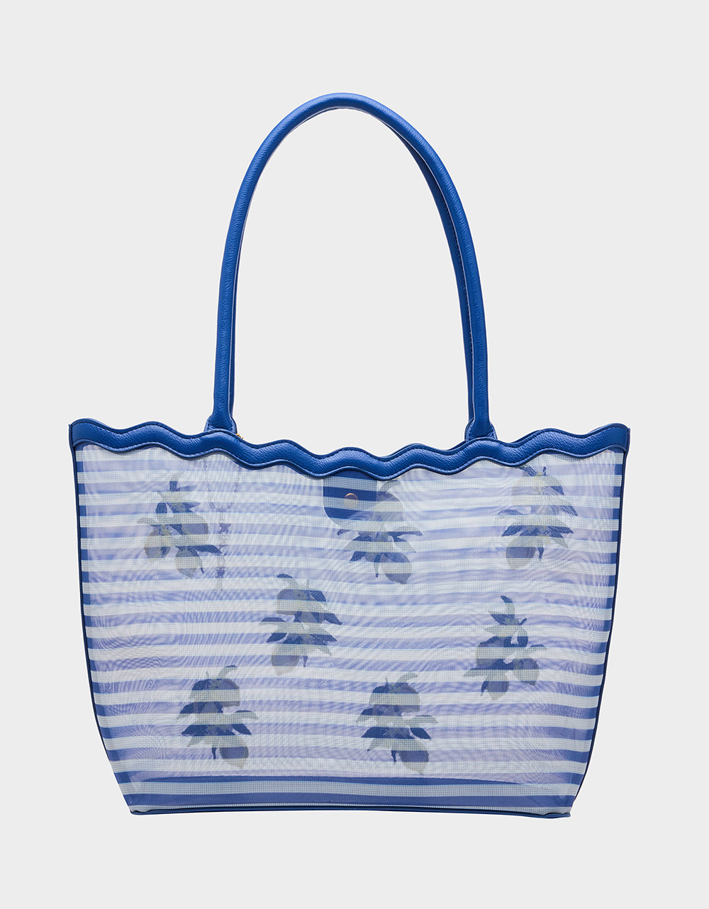 MESHIN AROUND TOTE BLUE/STRIPE Lemon Embroidered Mesh Women's Tote Handbag | Betsey Johnson Sale