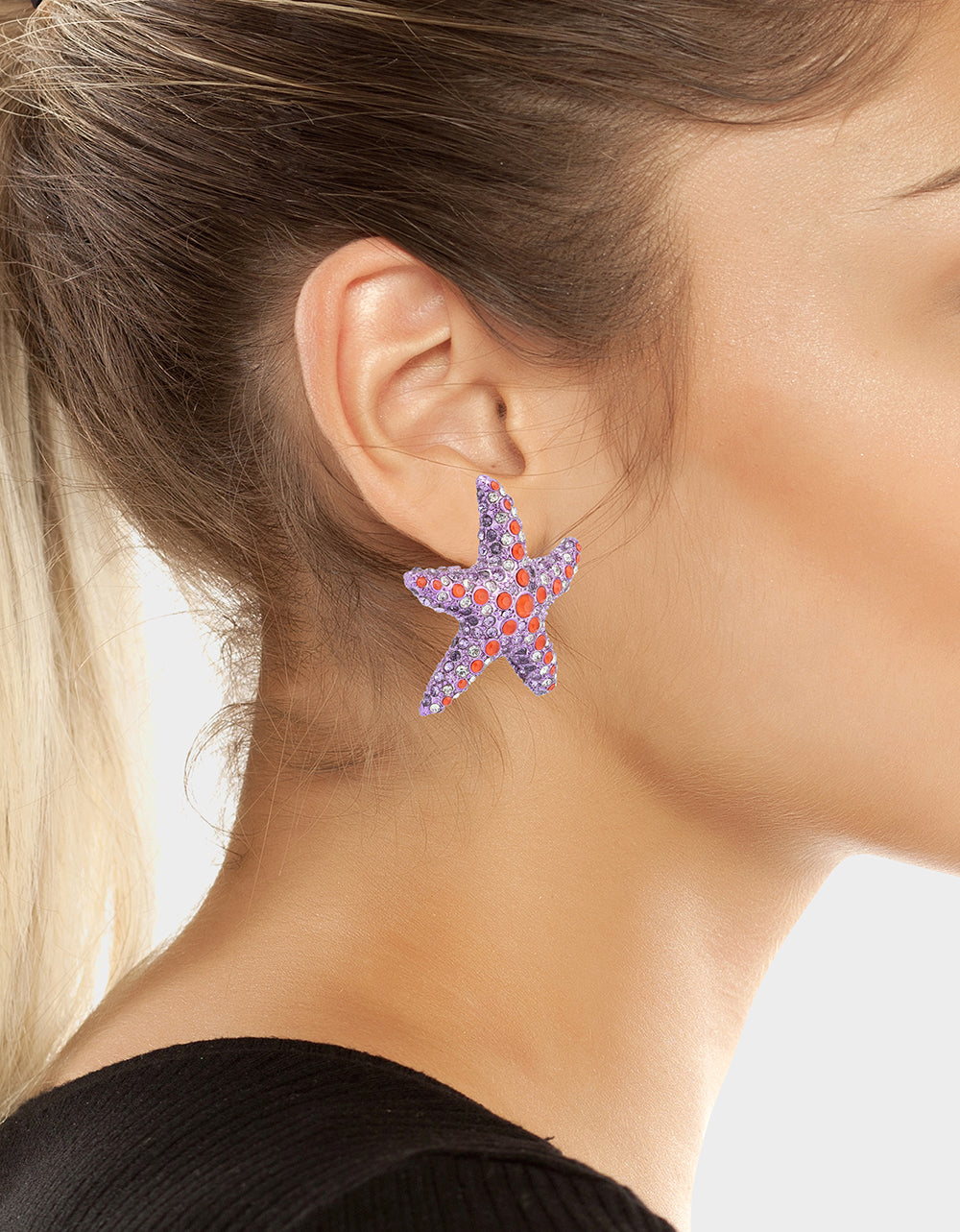 MERMAID JEWELS STARFISH STUDS PURPLE Women's Starfish Rhinestone Stud Earrings | Betsey Johnson Exclusive