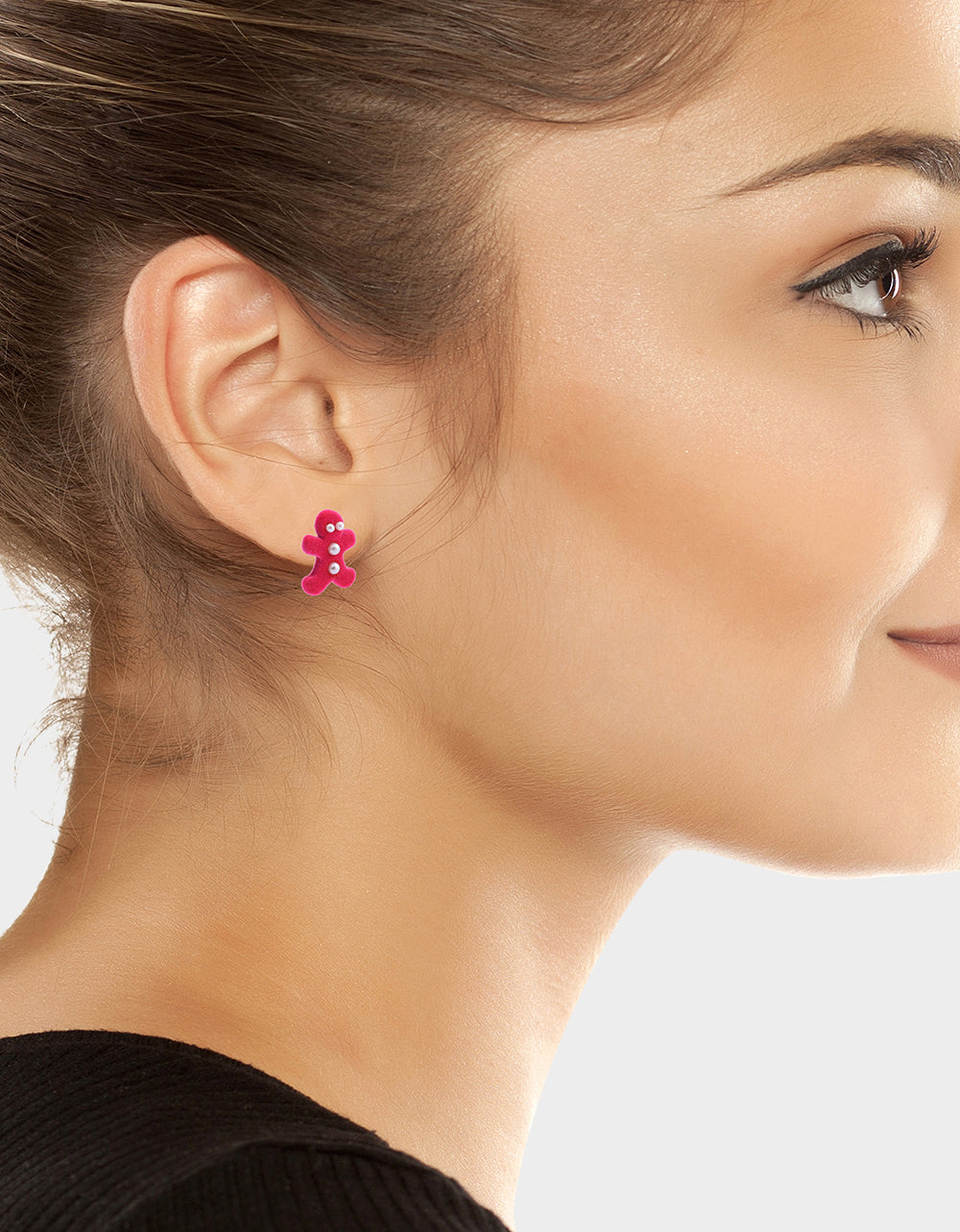 GINGERBREAD STUD EARRINGS PINK Women's Christmas-Themed Gingerbread Pearl Embellished Stud Earrings | Betsey Johnson Special Offer