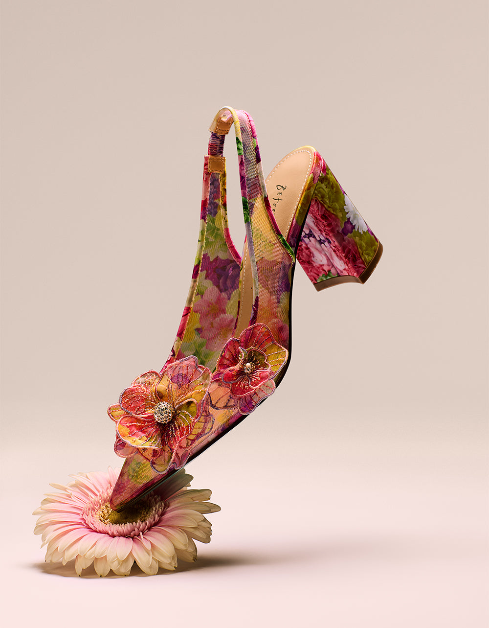 PETRA BRIGHT FLORAL Slingback Floral Mesh Block Heel | Betsey Johnson Latest