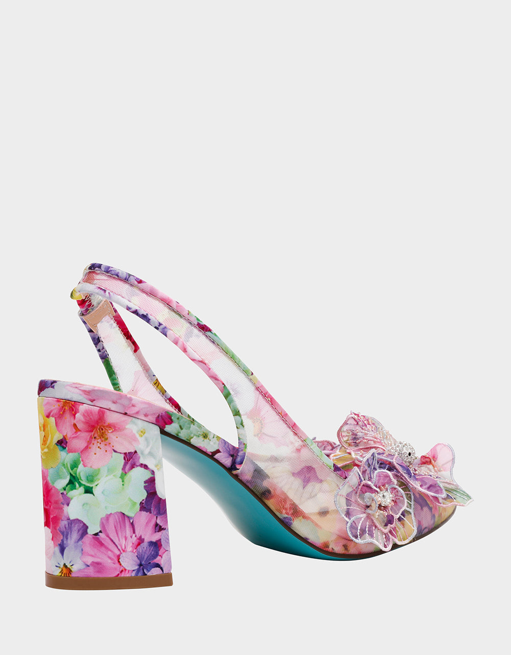 PETRA BRIGHT FLORAL Slingback Floral Mesh Block Heel | Betsey Johnson Latest