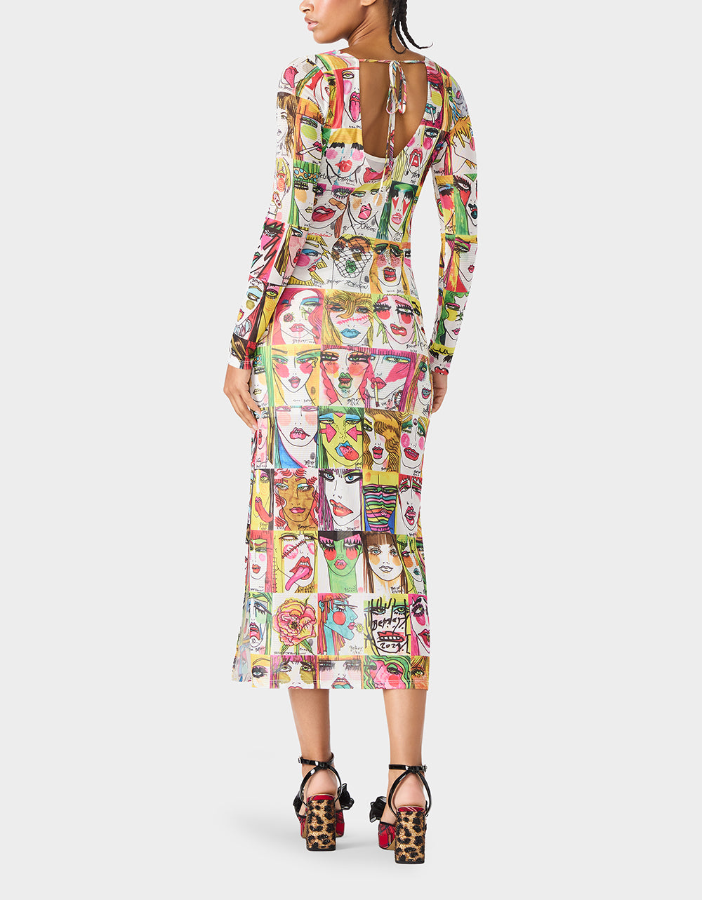 BETSEY'S PRINT SHEER DRESS MULTI Women's Long-Sleeved Mesh Sheer Midi Dress | Betsey Johnson Featured