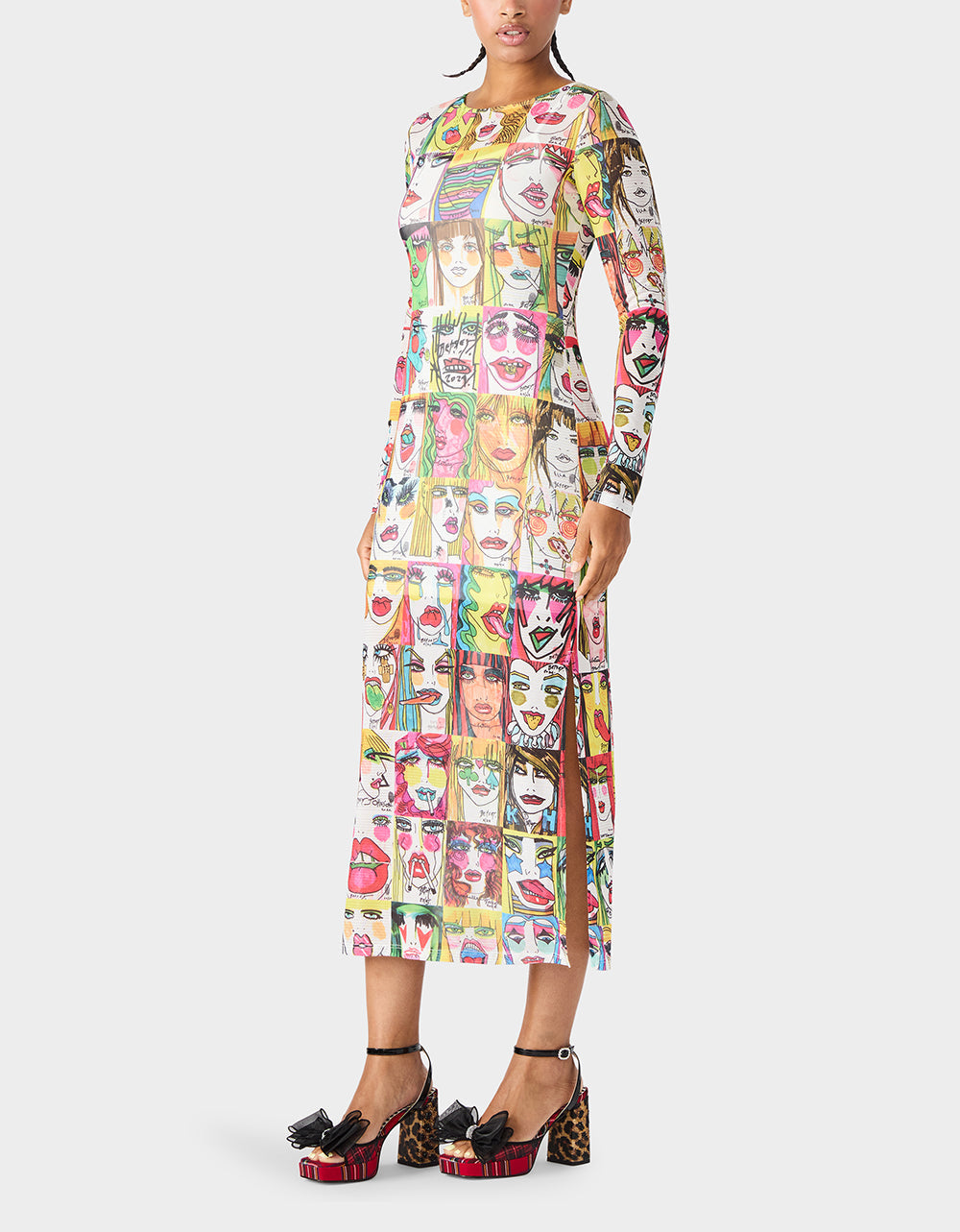 BETSEY'S PRINT SHEER DRESS MULTI Women's Long-Sleeved Mesh Sheer Midi Dress | Betsey Johnson Featured