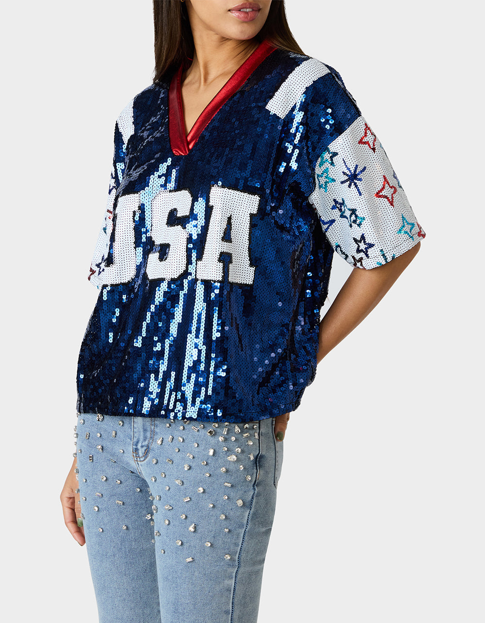 USA JERSEY BLUE Women's Red White and Blue USA Sequin Jersey | Betsey Johnson Trending
