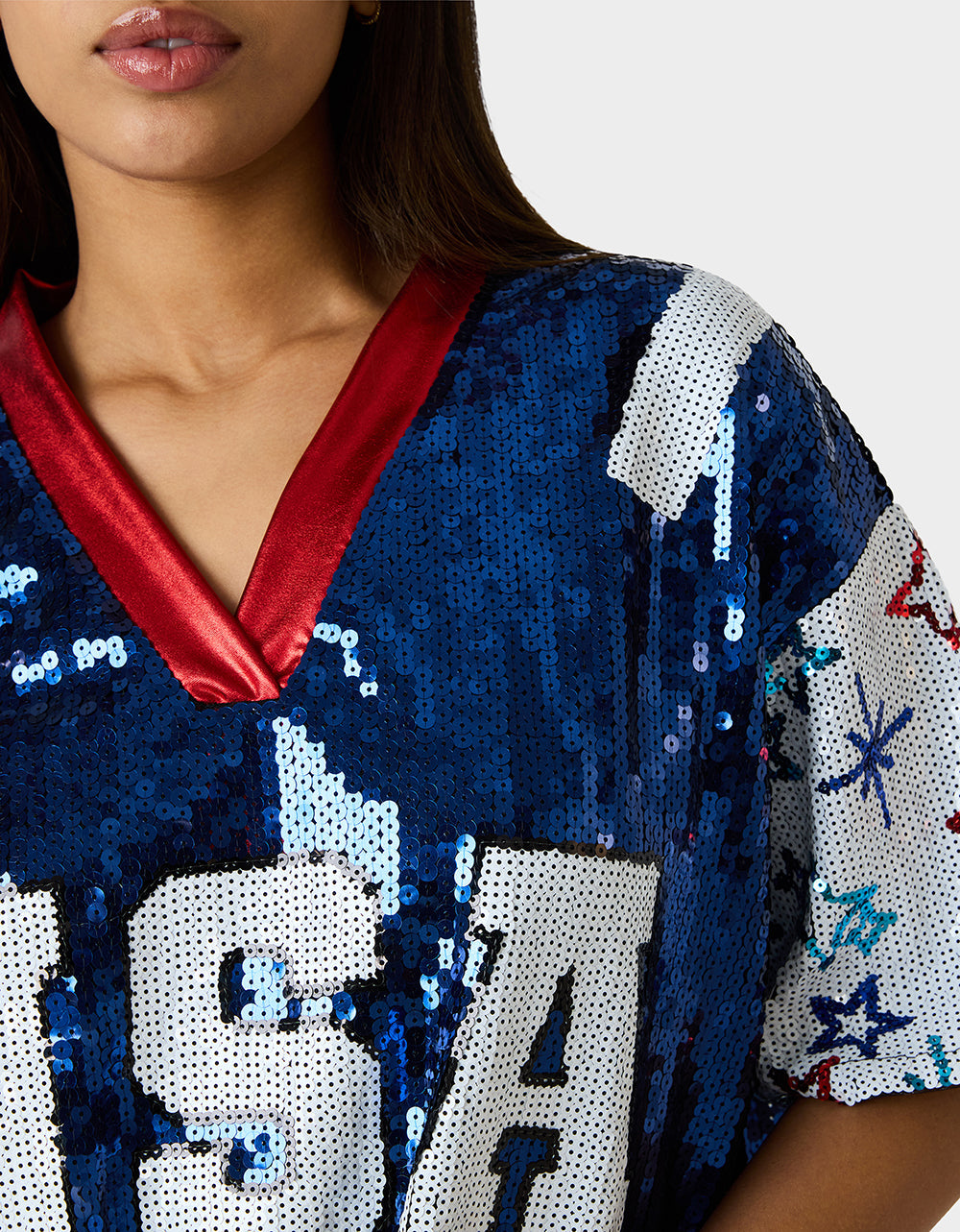 USA JERSEY BLUE Women's Red White and Blue USA Sequin Jersey | Betsey Johnson Trending