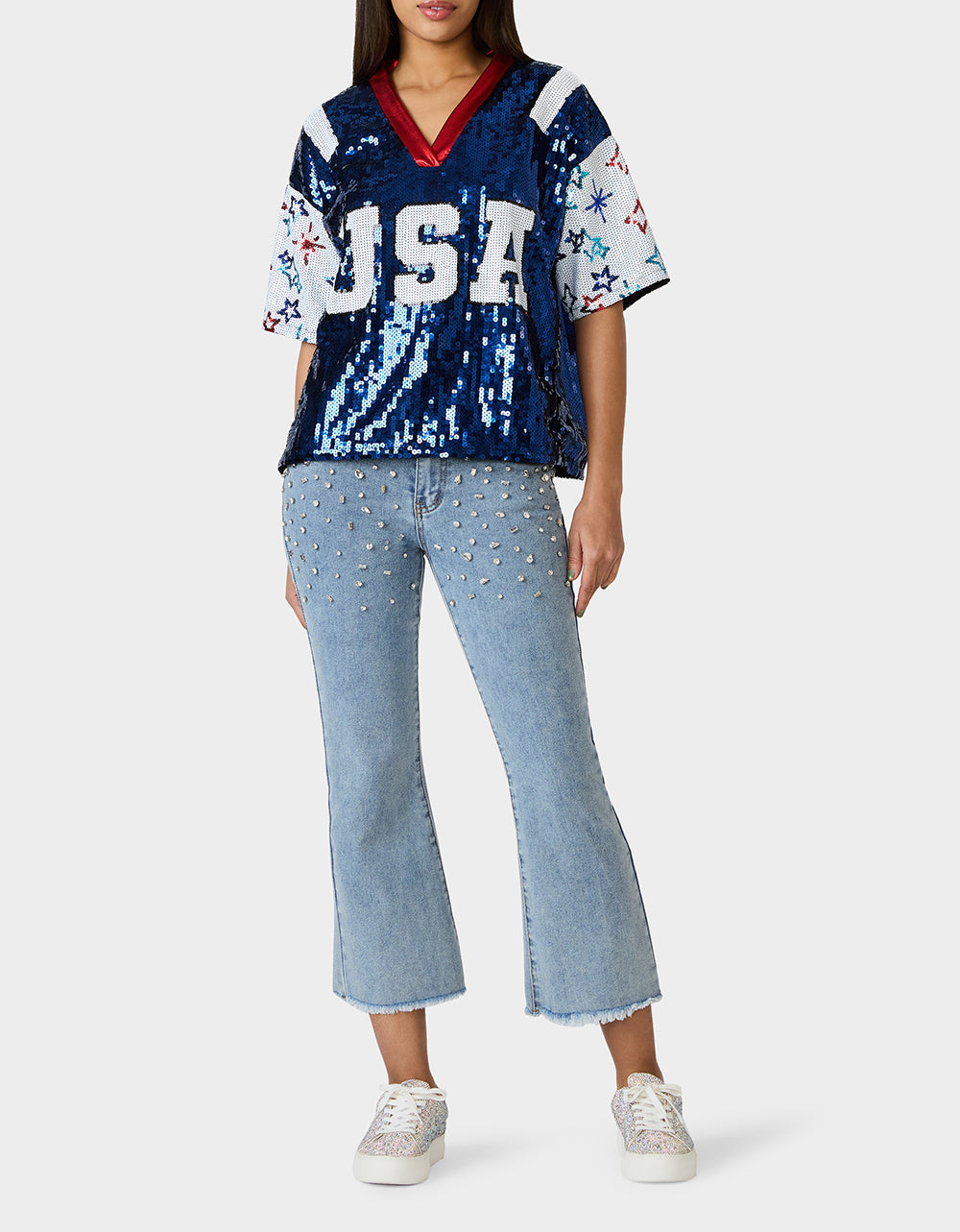USA JERSEY BLUE Women's Red White and Blue USA Sequin Jersey | Betsey Johnson Trending