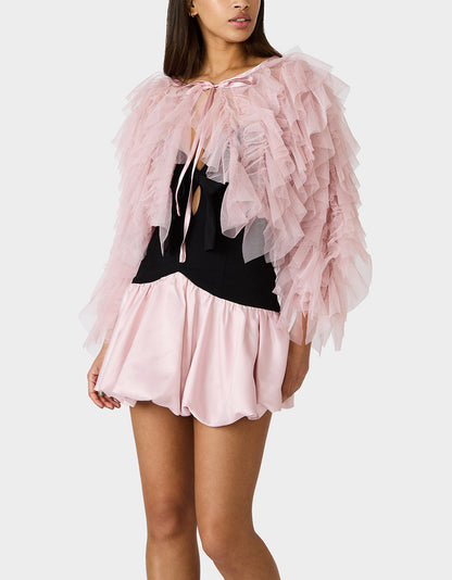 PRIMA PUFF PINK Women's Pink Blush Tulle Shawl Jacket | Betsey Johnson Everyday