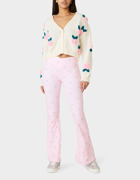 ROSE PRINT CROSSOVER LEGGINGS PINK ROSE Women's Floral Crossover Activewear Legging | Betsey Johnson Best Seller