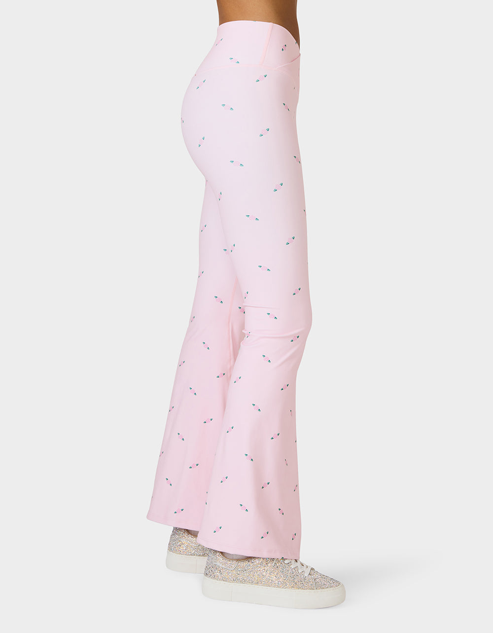 ROSE PRINT CROSSOVER LEGGINGS PINK ROSE Women's Floral Crossover Activewear Legging | Betsey Johnson Best Seller
