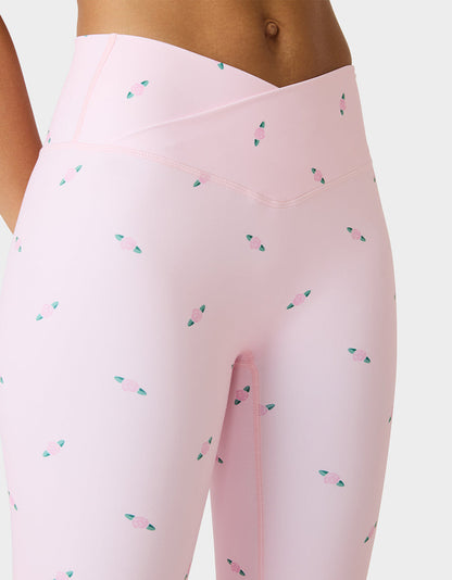ROSE PRINT CROSSOVER LEGGINGS PINK ROSE Women's Floral Crossover Activewear Legging | Betsey Johnson Best Seller