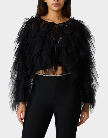PRIMA PUFF BLACK Women's Black Tulle Shawl Jacket | Betsey Johnson Trusted