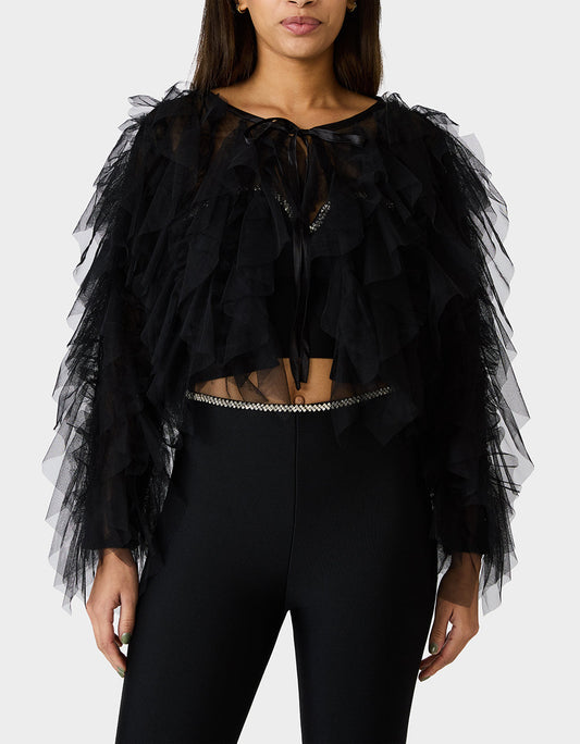 PRIMA PUFF BLACK Women's Black Tulle Shawl Jacket | Betsey Johnson Trusted