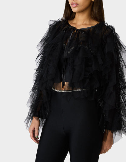 PRIMA PUFF BLACK Women's Black Tulle Shawl Jacket | Betsey Johnson Trusted