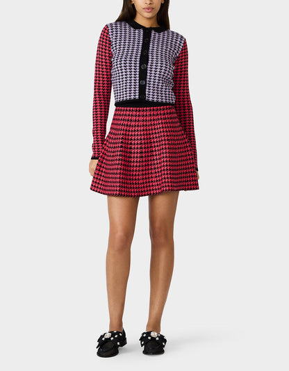 HOT IN HOUNDSTOOTH SET PINK MULTI Women's Pink and Purple Houndstooth Top and Skirt set | Betsey Johnson Top Pick