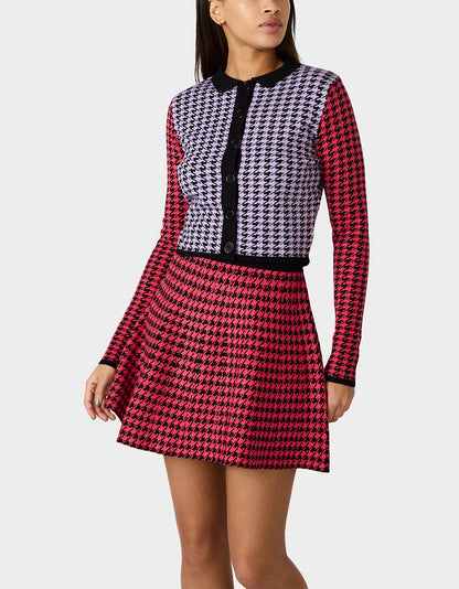 HOT IN HOUNDSTOOTH SET PINK MULTI Women's Pink and Purple Houndstooth Top and Skirt set | Betsey Johnson Top Pick