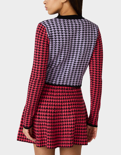 HOT IN HOUNDSTOOTH SET PINK MULTI Women's Pink and Purple Houndstooth Top and Skirt set | Betsey Johnson Top Pick