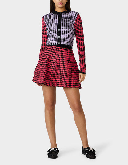 HOT IN HOUNDSTOOTH SET PINK MULTI Women's Pink and Purple Houndstooth Top and Skirt set | Betsey Johnson Top Pick