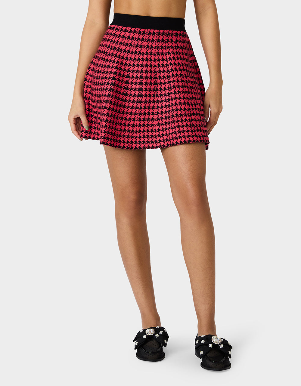 HOT IN HOUNDSTOOTH SET PINK MULTI Women's Pink and Purple Houndstooth Top and Skirt set | Betsey Johnson Top Pick