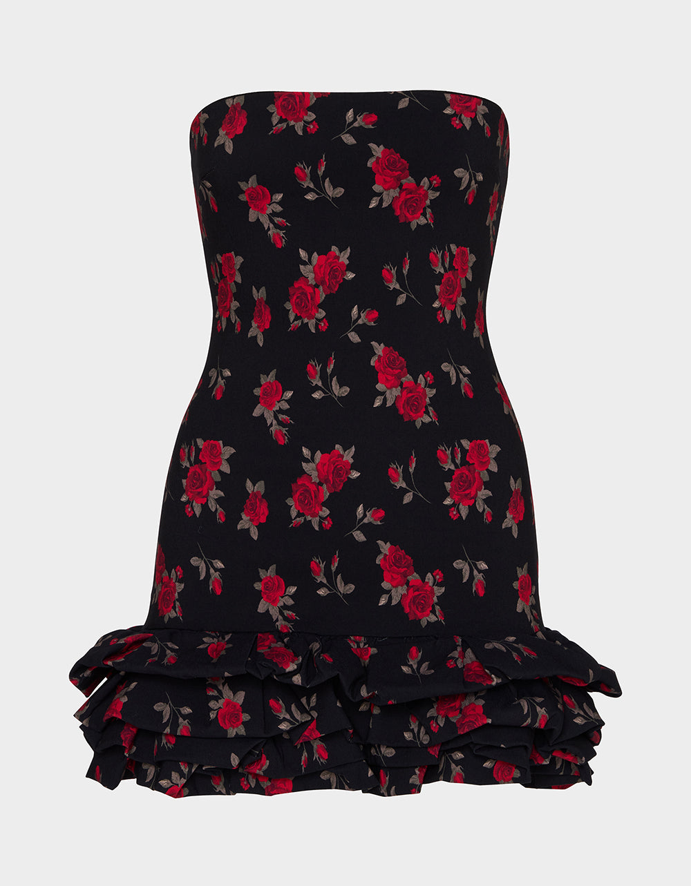 ROSIE POSIE DRESS BLACK Women's Strapless Floral Rose Print Mini Dress | Betsey Johnson Everyday