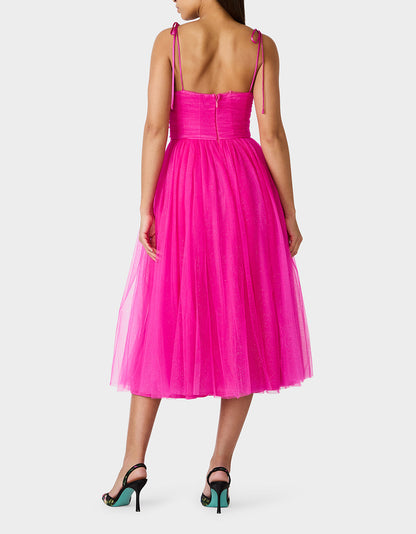 GLITTER TULLE MULTI MAGENTA Women's Corset Midi Tulle Dress | Betsey Johnson Latest