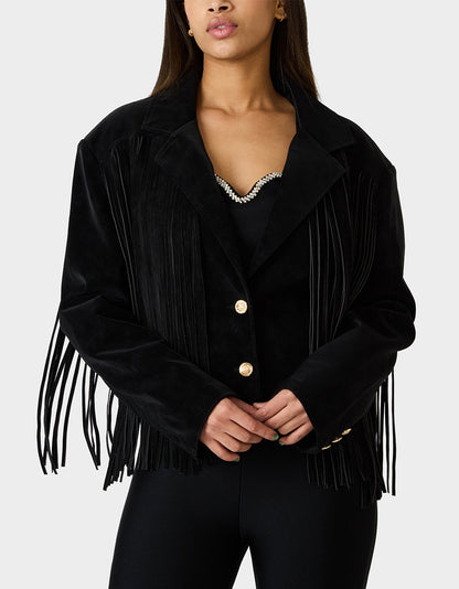 FRINGE FEVER JACKET BLACK Women's Black Fringe Jacket | Betsey Johnson Sale