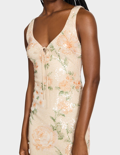 APRICOT HAZE DRESS BLURRY FLORAL Women's Midi Sequin Floral Dress | Betsey Johnson Hot Sale
