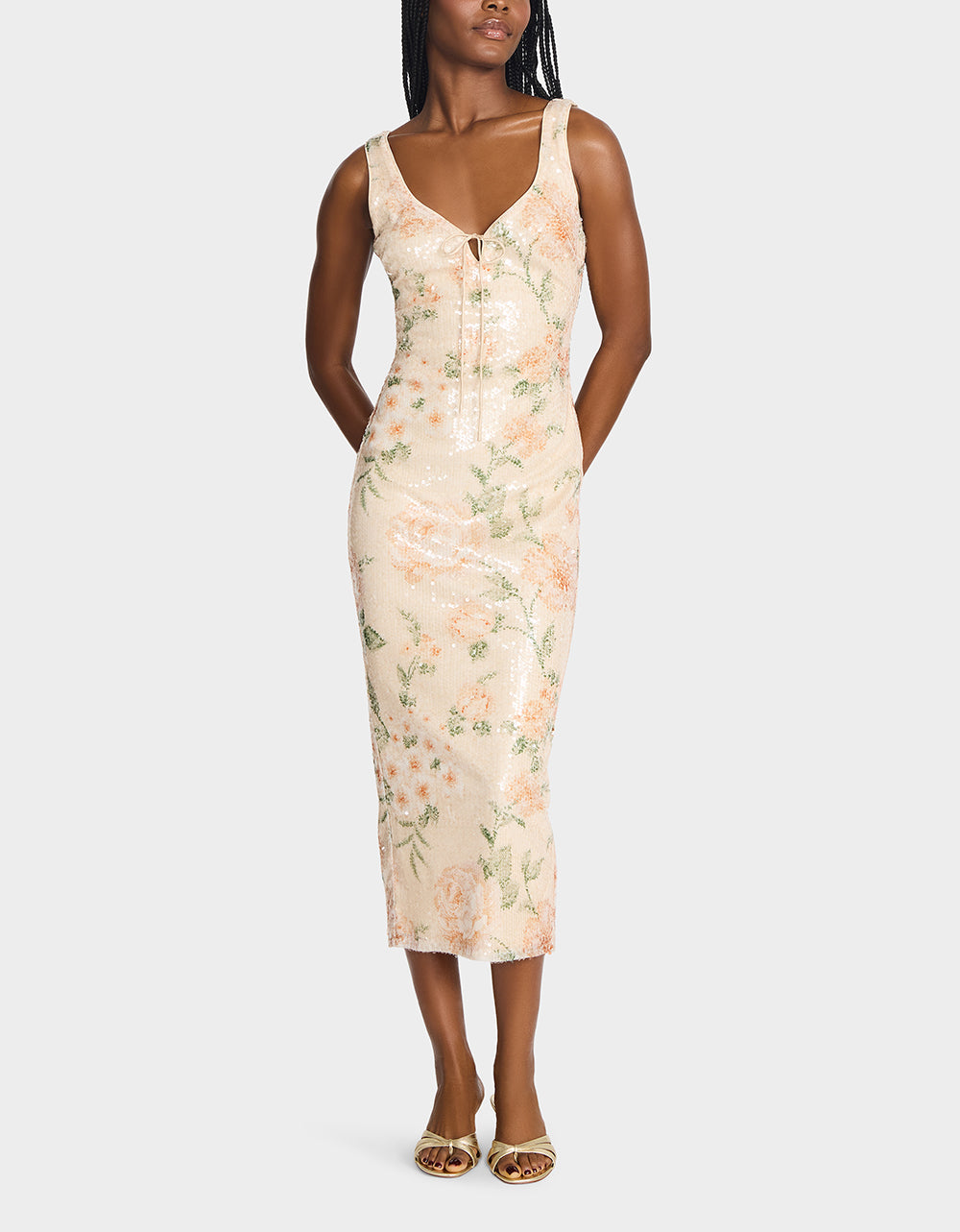 APRICOT HAZE DRESS BLURRY FLORAL Women's Midi Sequin Floral Dress | Betsey Johnson Hot Sale