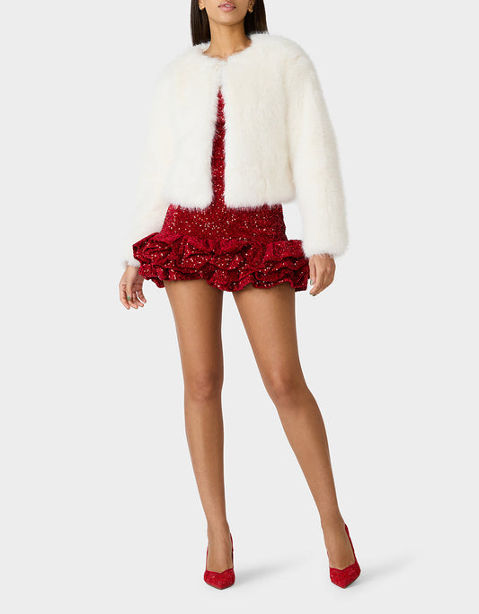 CHAMPAGNE LUXE FAUX FUR JACKET CREAM Women's Cream Faux Fur Jacket | Betsey Johnson Premium