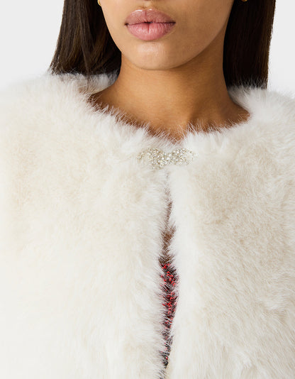 CHAMPAGNE LUXE FAUX FUR JACKET CREAM Women's Cream Faux Fur Jacket | Betsey Johnson Premium