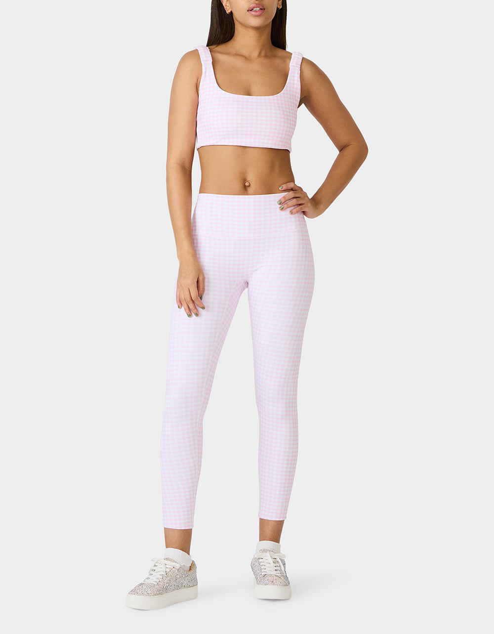 GINGHAM PRINT HIGHRISE LEGGING PINK MULTI Women's Pink Gingham Activewear Legging | Betsey Johnson Premium