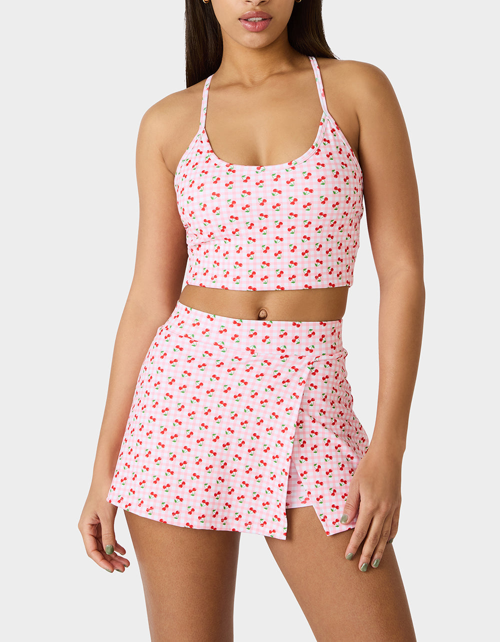 CHERRY GINGHAM SET PINK MULTI Women's Pink Cherry Gingham Activewear Tank Top | Betsey Johnson Trending