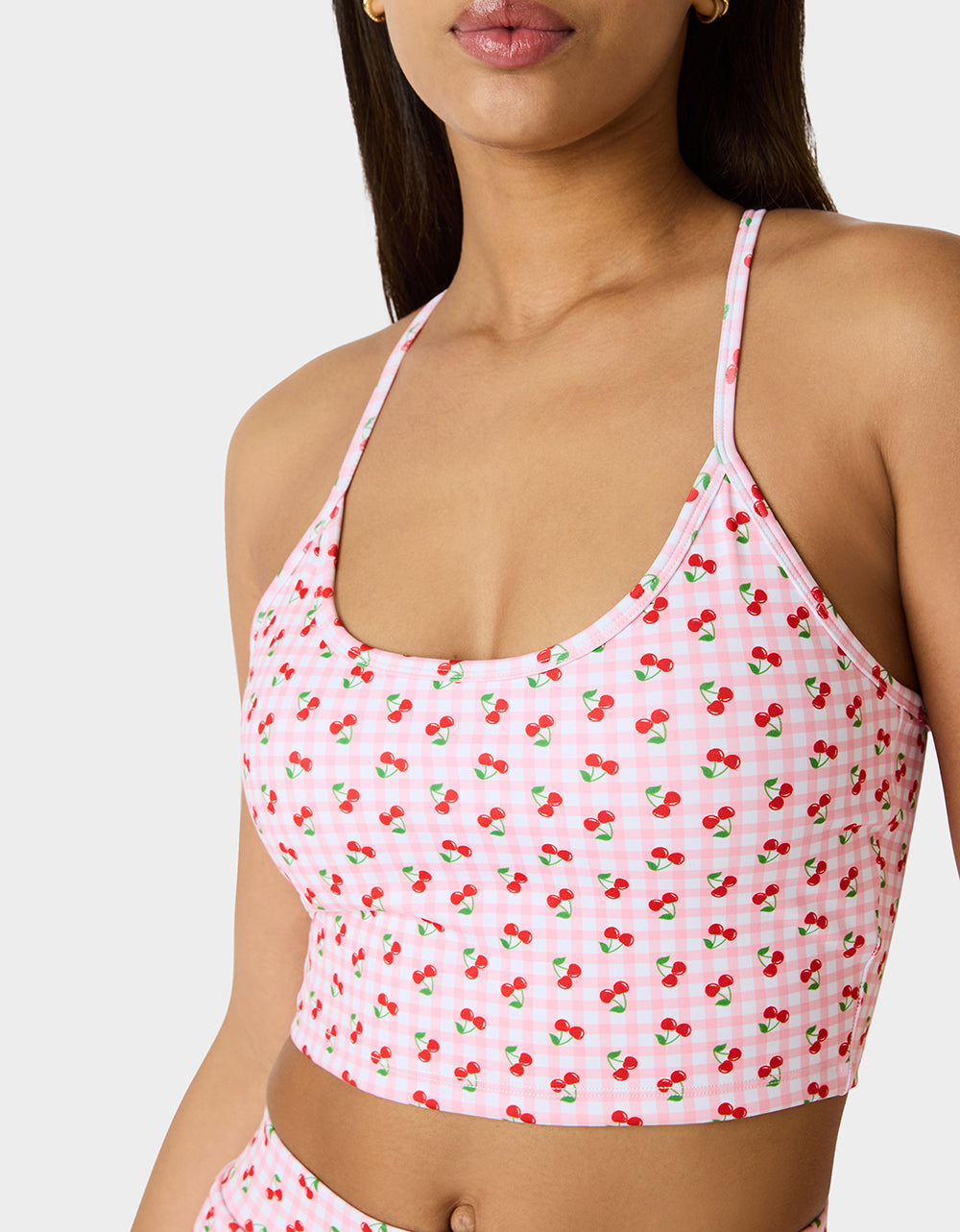 CHERRY GINGHAM SET PINK MULTI Women's Pink Cherry Gingham Activewear Tank Top | Betsey Johnson Trending