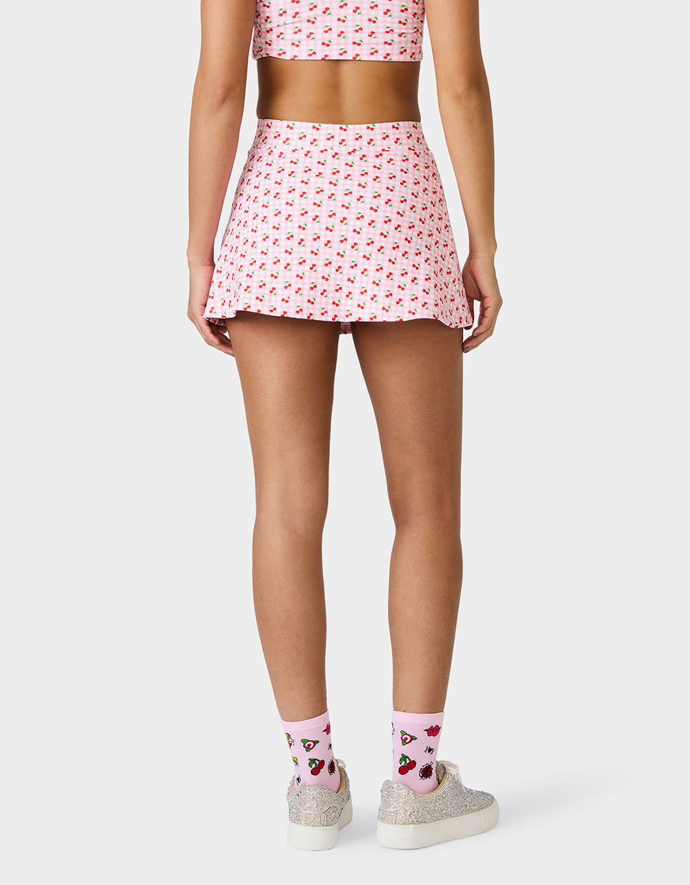 CHERRY GINGHAM SIDE SLIT SKORT PINK MULTI Women's Pink Cherry Gingham Activewear Skort | Betsey Johnson Discount