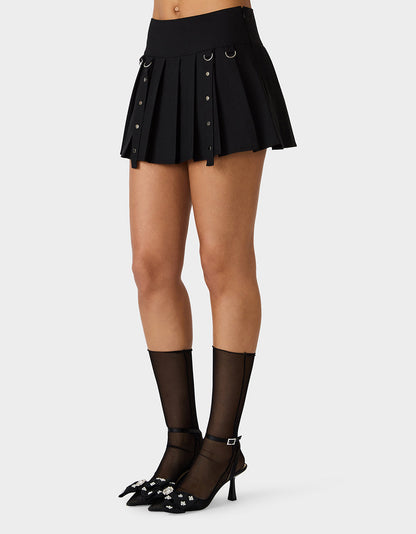 REBEL RIVET PLEATED SKIRT BLACK Women's Pleated Black Mini Skirt | Betsey Johnson Deals