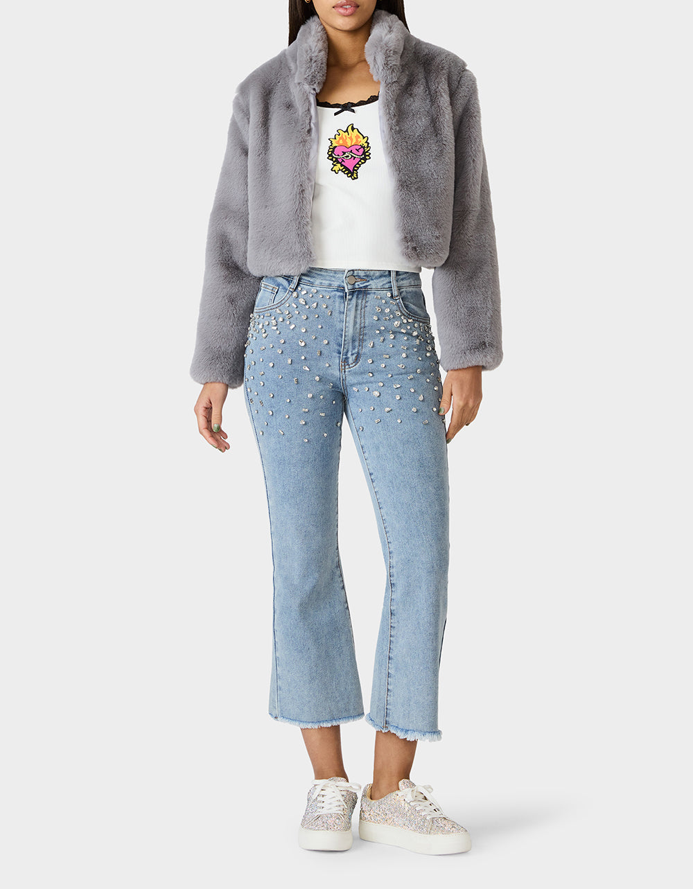 MISTY LUXE FAUX FUR GREY Women's Faux Fur Winter Jacket | Betsey Johnson Quality