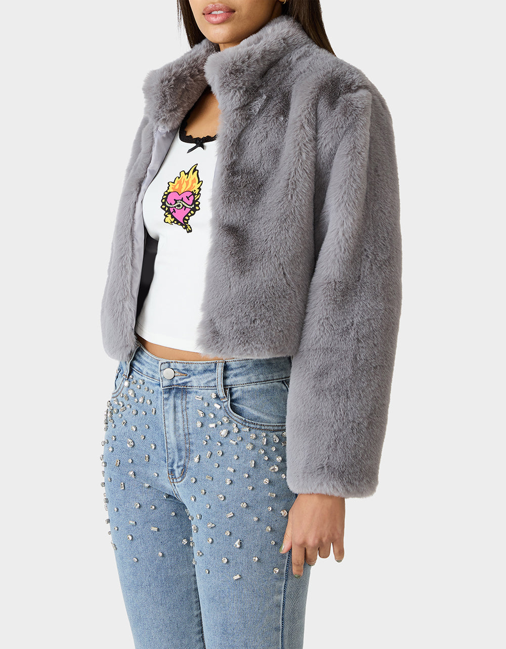 MISTY LUXE FAUX FUR GREY Women's Faux Fur Winter Jacket | Betsey Johnson Quality