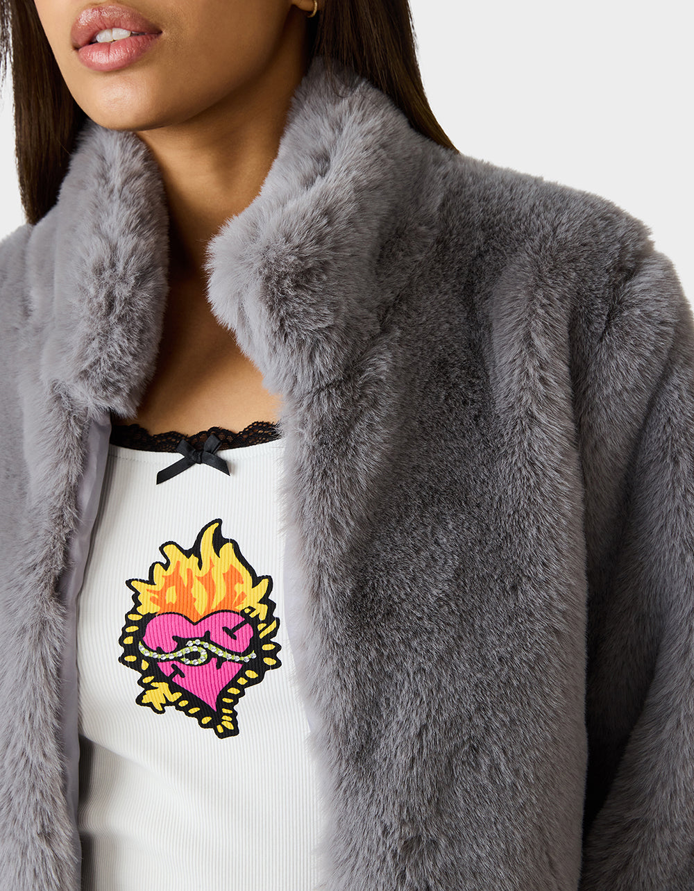 MISTY LUXE FAUX FUR GREY Women's Faux Fur Winter Jacket | Betsey Johnson Quality