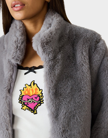 MISTY LUXE FAUX FUR GREY Women's Faux Fur Winter Jacket | Betsey Johnson Quality