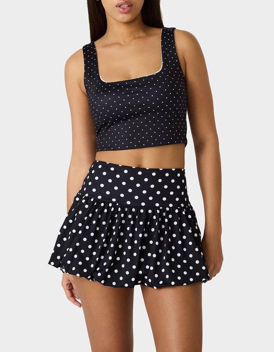 POLKA DOT PRINT CROP TOP TANK BLACK MULTI Women's Crop Top Tank Activewear and Loungewear | Betsey Johnson Premium