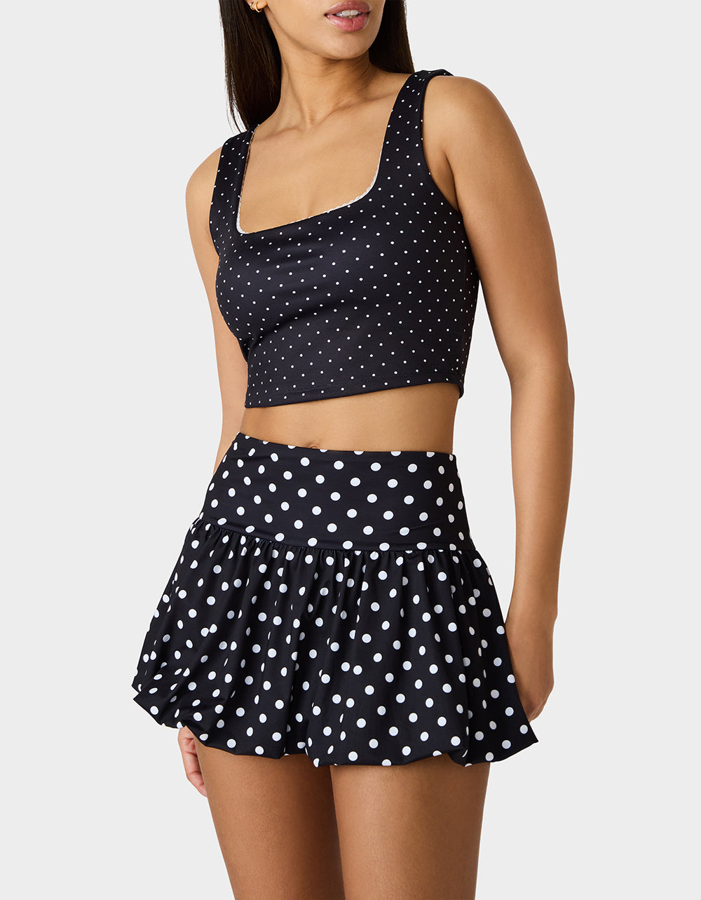 POLKA DOT PRINT CROP TOP TANK BLACK MULTI Women's Crop Top Tank Activewear and Loungewear | Betsey Johnson Premium