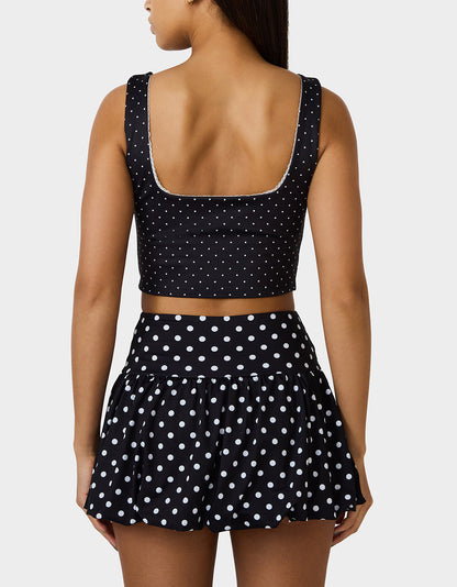 POLKA DOT PRINT CROP TOP TANK BLACK MULTI Women's Crop Top Tank Activewear and Loungewear | Betsey Johnson Premium