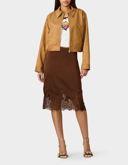 RODEO STUD JACKET CAMEL Women's Fax Suede Camel Jacket | Betsey Johnson Smart Buy