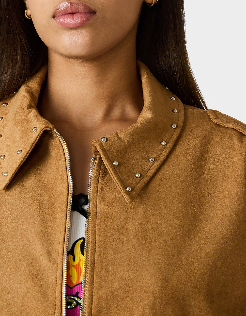 RODEO STUD JACKET CAMEL Women's Fax Suede Camel Jacket | Betsey Johnson Smart Buy