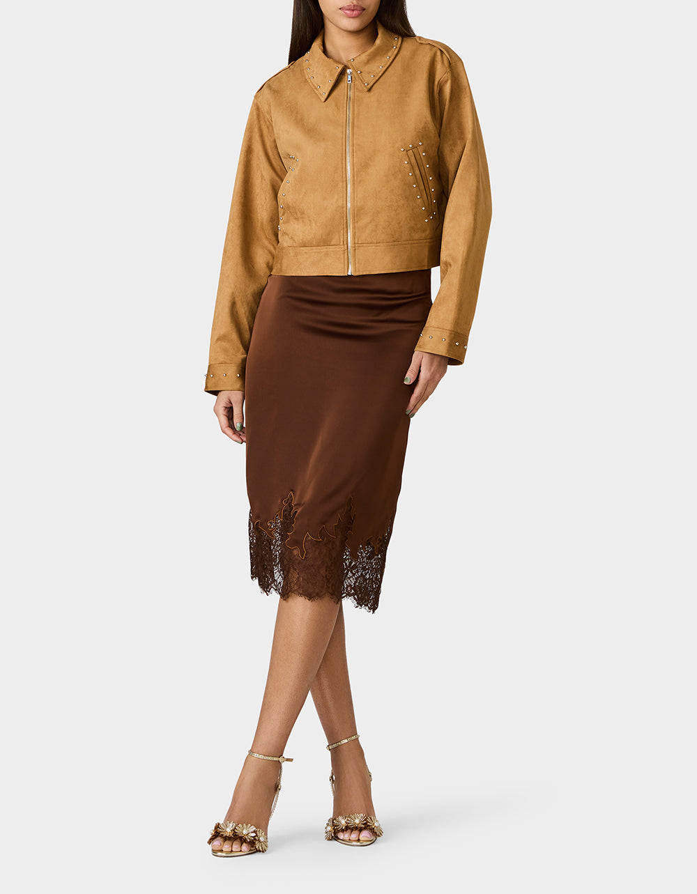 RODEO STUD JACKET CAMEL Women's Fax Suede Camel Jacket | Betsey Johnson Smart Buy