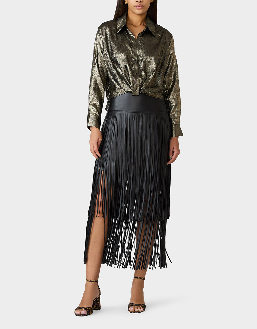 GOLD RUSH TOP BLACK/GOLD Women's Brushed Long Sleeve Button Down Top | Betsey Johnson Trusted