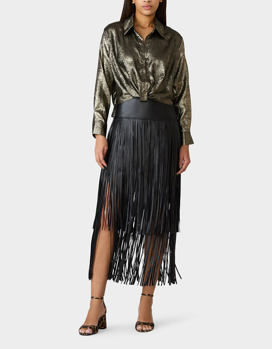 GOLD RUSH TOP BLACK/GOLD Women's Brushed Long Sleeve Button Down Top | Betsey Johnson Trusted