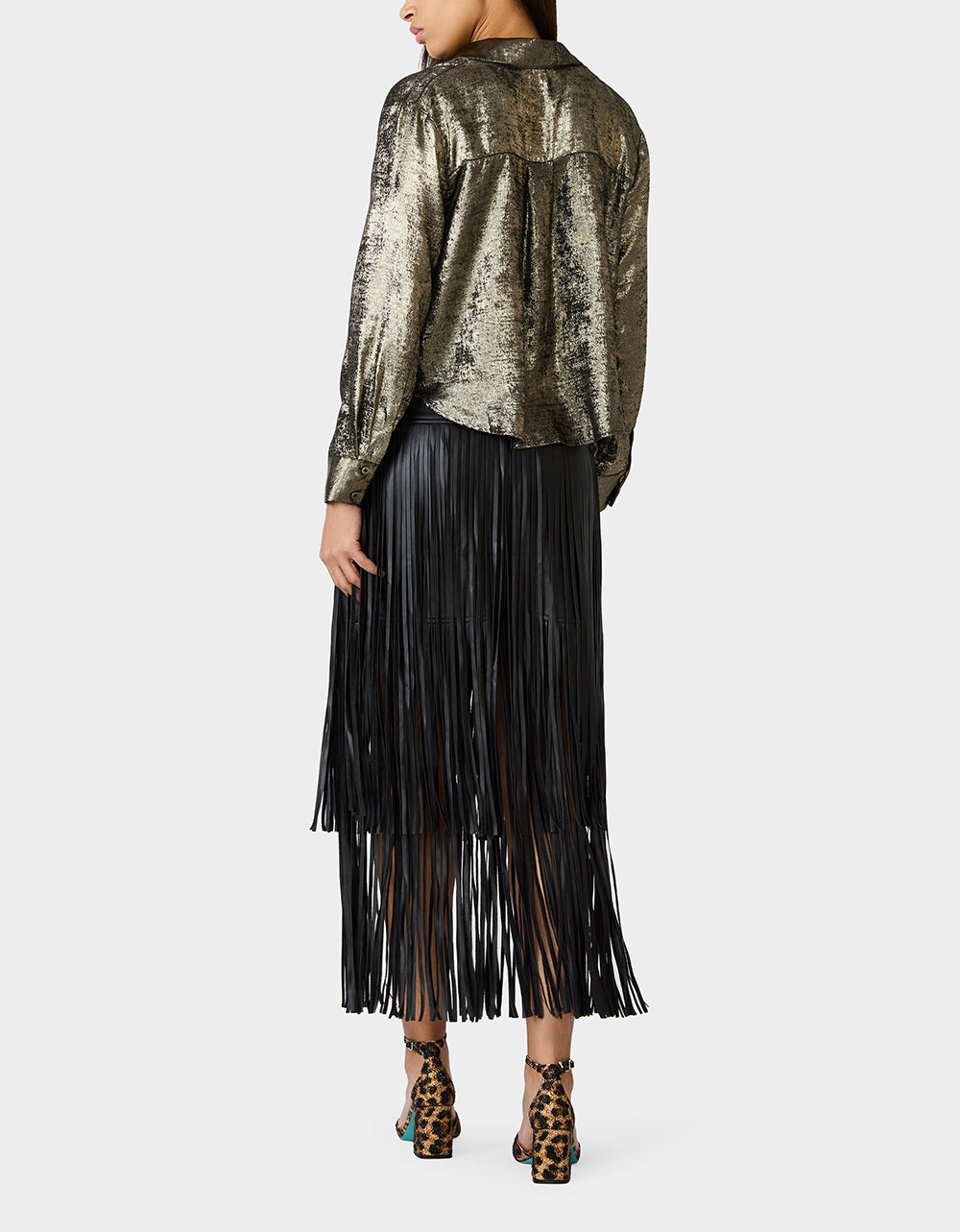 GOLD RUSH TOP BLACK/GOLD Women's Brushed Long Sleeve Button Down Top | Betsey Johnson Trusted